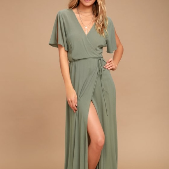 Lulus Olive Green Wrap Maxi Dress - Picture 1 of 5